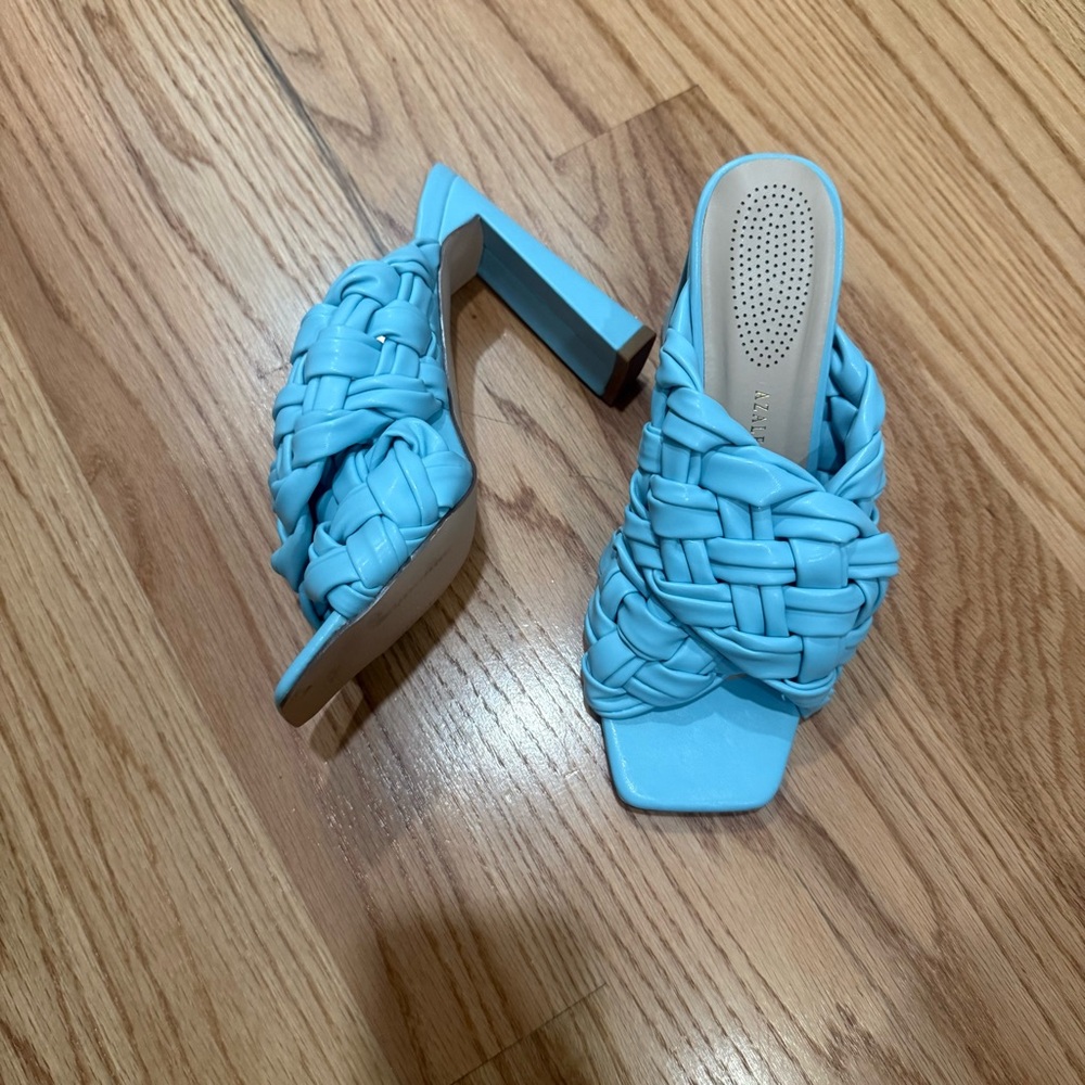 AKIRA Braided Square-Toe Mules in Light Blue (New) Never Worn - Picture 1 of 3